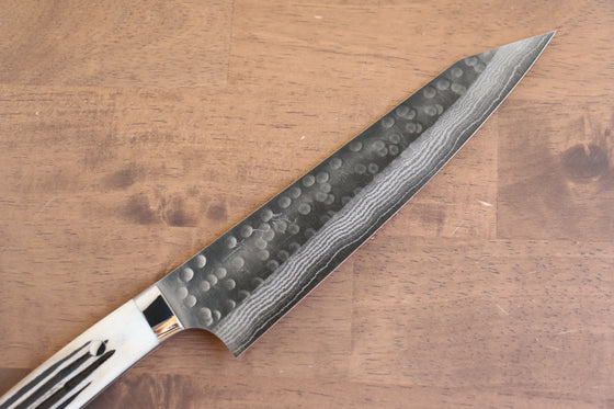 Takeshi Saji SRS13 Hammered Damascus Kengata Gyuto 210mm Cow Bone Handle - Seisuke Knife