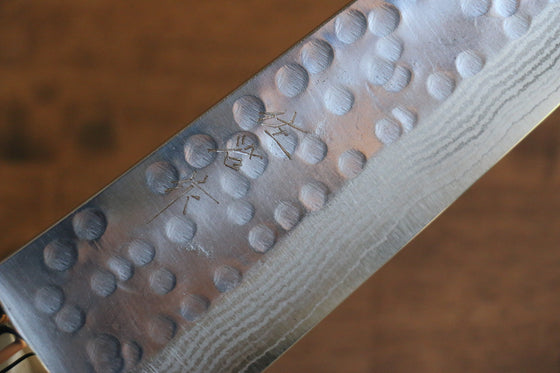 Takeshi Saji SRS13 Hammered Damascus Kengata Gyuto 210mm Cow Bone Handle - Seisuke Knife