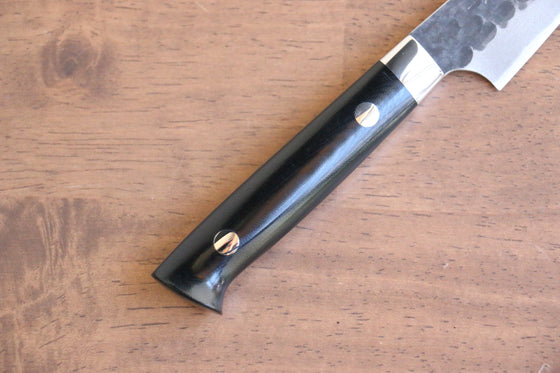 Takeshi Saji Blue Super Kurouchi Hammered Petty-Utility 90mm with Black Micarta Handle - Seisuke Knife