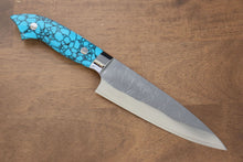  Takeshi Saji SRS13 Hammered Petty-Utility 130mm Blue Turquoise (Nomura Style) Handle - Seisuke Knife