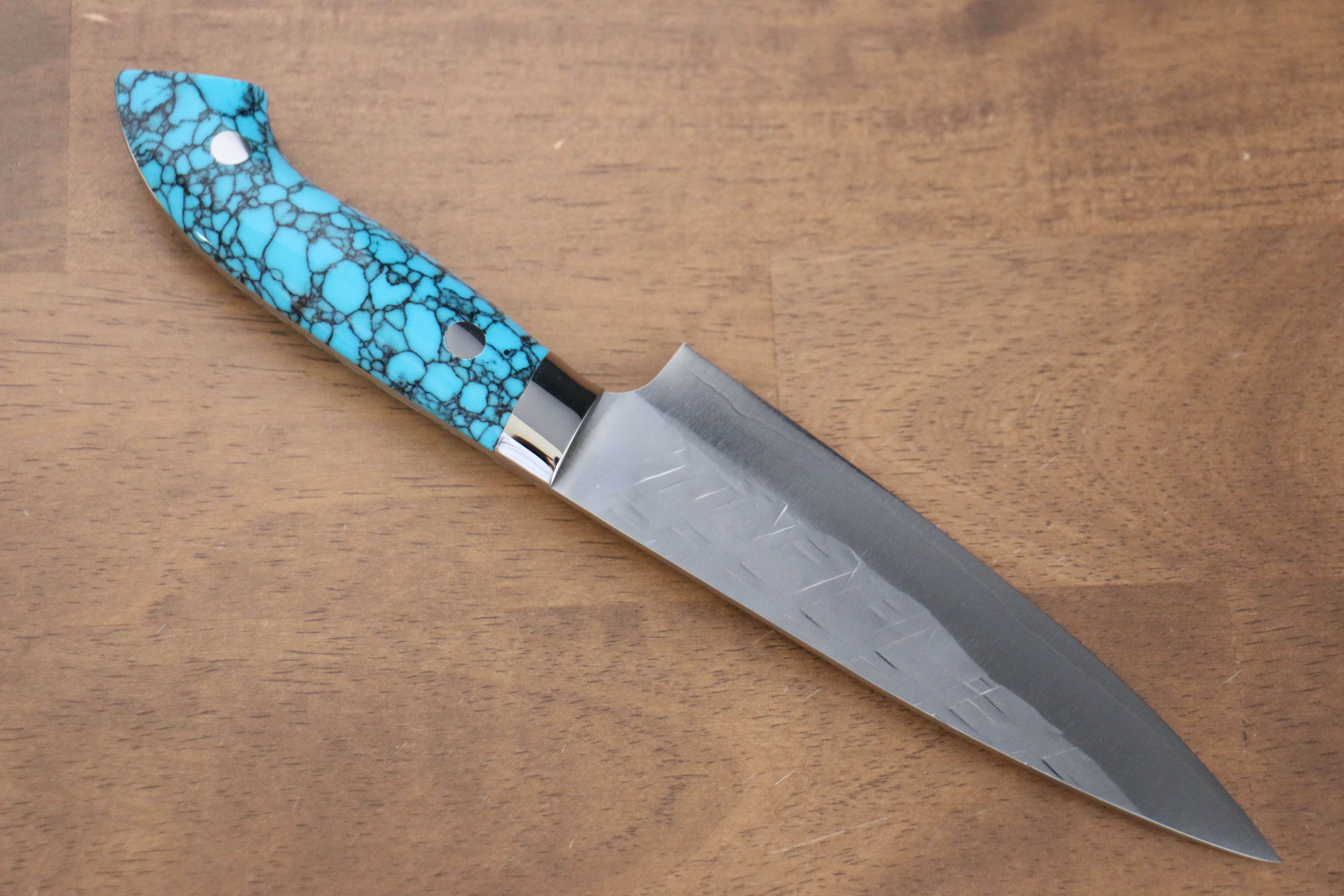 Takeshi Saji SRS13 Hammered Petty-Utility 130mm Blue Turquoise (Nomura Style) Handle - Seisuke Knife