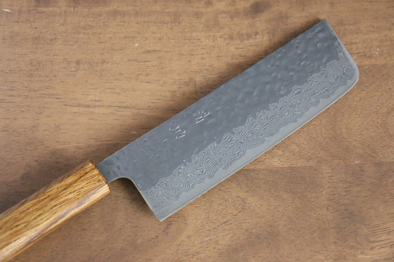 Seisuke Tsukikage AUS10 Migaki Finished Hammered Damascus Nakiri 170mm Oak Handle - Seisuke Knife