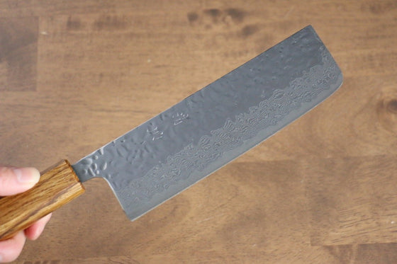 Seisuke Tsukikage AUS10 Migaki Finished Hammered Damascus Nakiri 170mm Oak Handle - Seisuke Knife