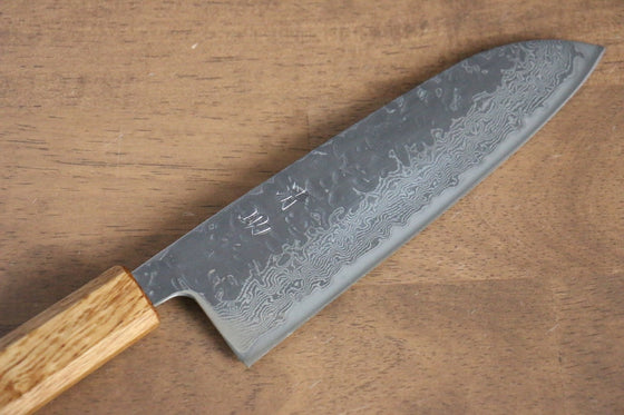 Seisuke Tsukikage AUS10 Migaki Finished Hammered Damascus Santoku 170mm Oak Handle - Seisuke Knife