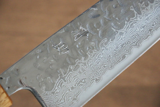 Seisuke Tsukikage AUS10 Migaki Finished Hammered Damascus Santoku 170mm Oak Handle - Seisuke Knife