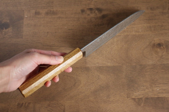 Seisuke Tsukikage AUS10 Migaki Finished Hammered Damascus Santoku 170mm Oak Handle - Seisuke Knife