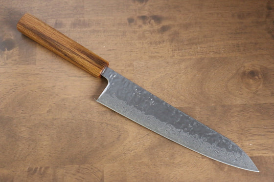 Seisuke Tsukikage AUS10 Migaki Finished Hammered Damascus Gyuto 210mm Oak Handle - Seisuke Knife