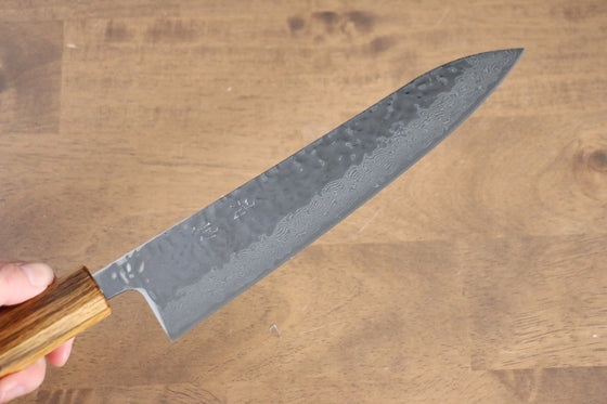 Seisuke Tsukikage AUS10 Migaki Finished Hammered Damascus Gyuto 210mm Oak Handle - Seisuke Knife
