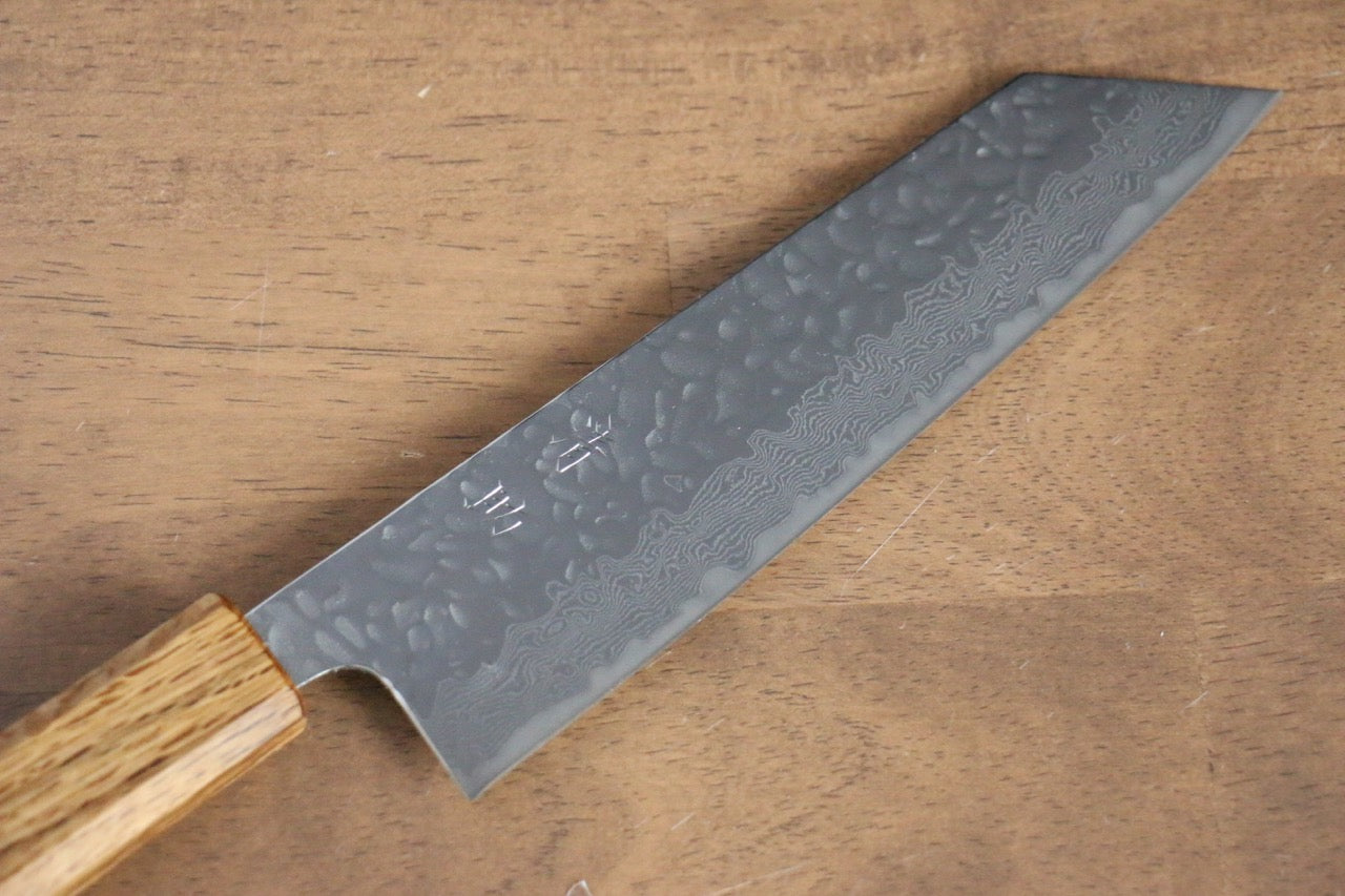 Seisuke Tsukikage AUS10 Migaki Finished Hammered Damascus Bunka 170mm Oak Handle - Seisuke Knife