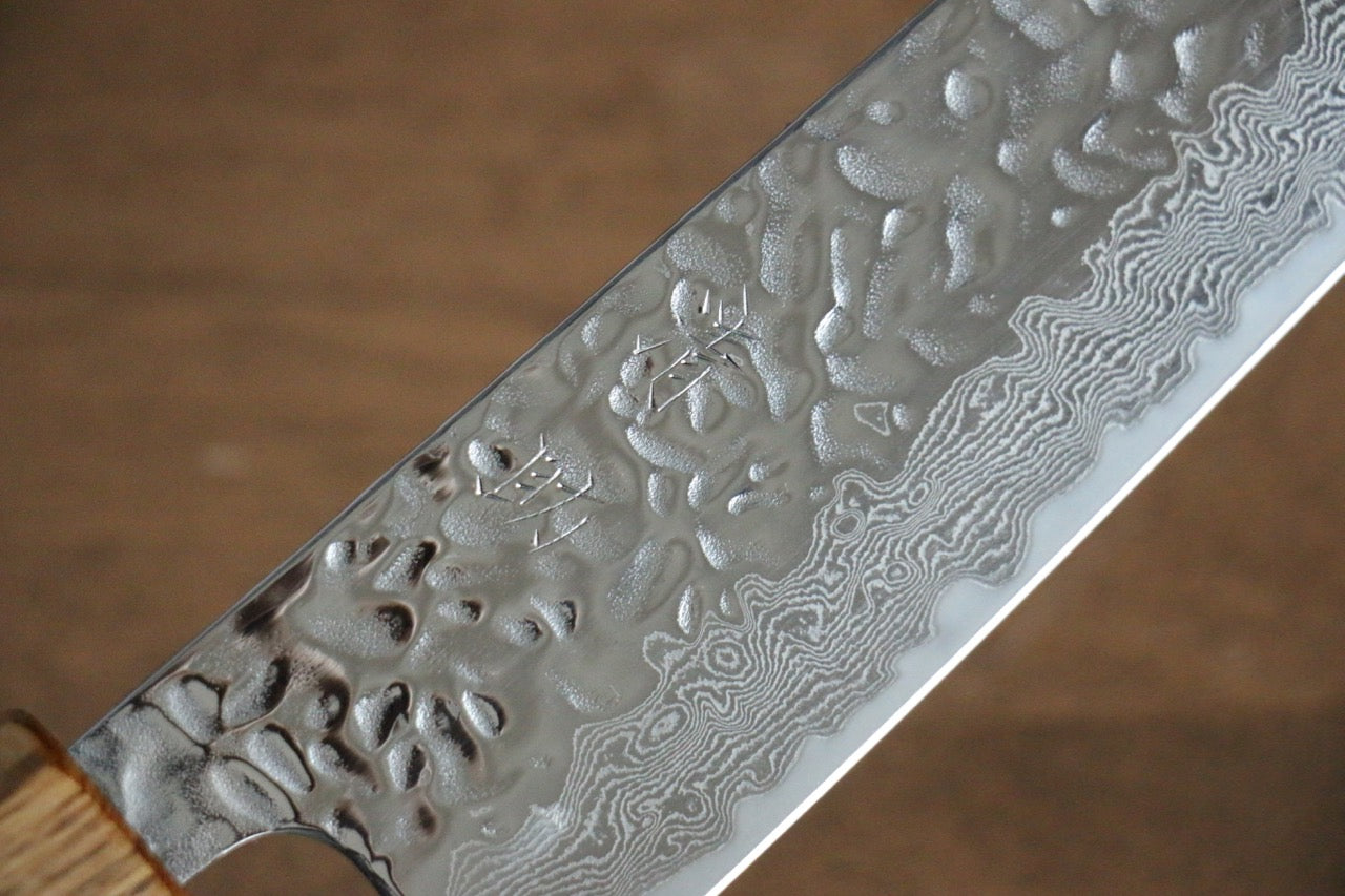 Seisuke Tsukikage AUS10 Migaki Finished Hammered Damascus Bunka 170mm Oak Handle - Seisuke Knife