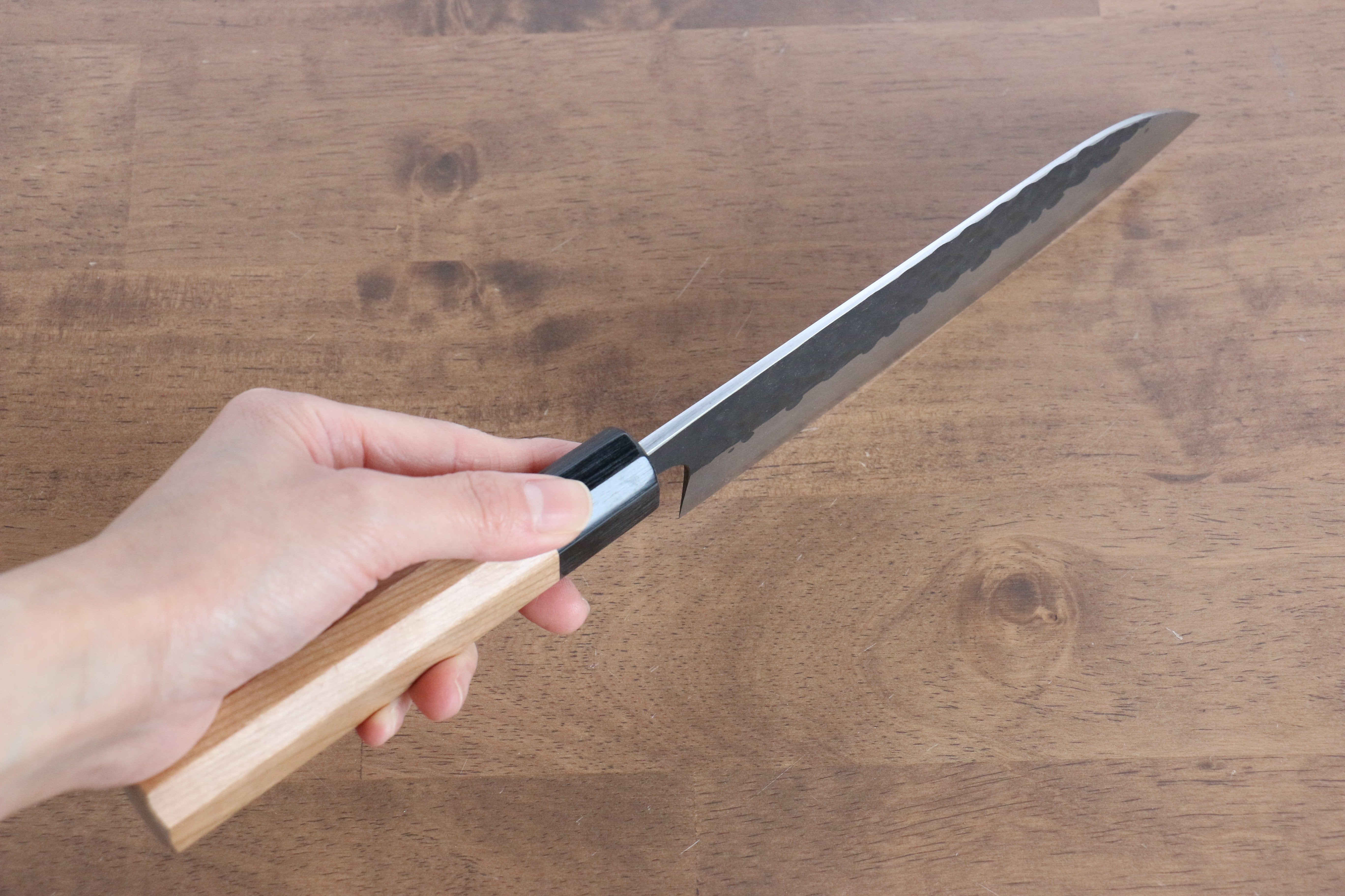Masakage Koishi Blue Super Black Finished Santoku 165mm American Cherry Handle - Seisuke Knife