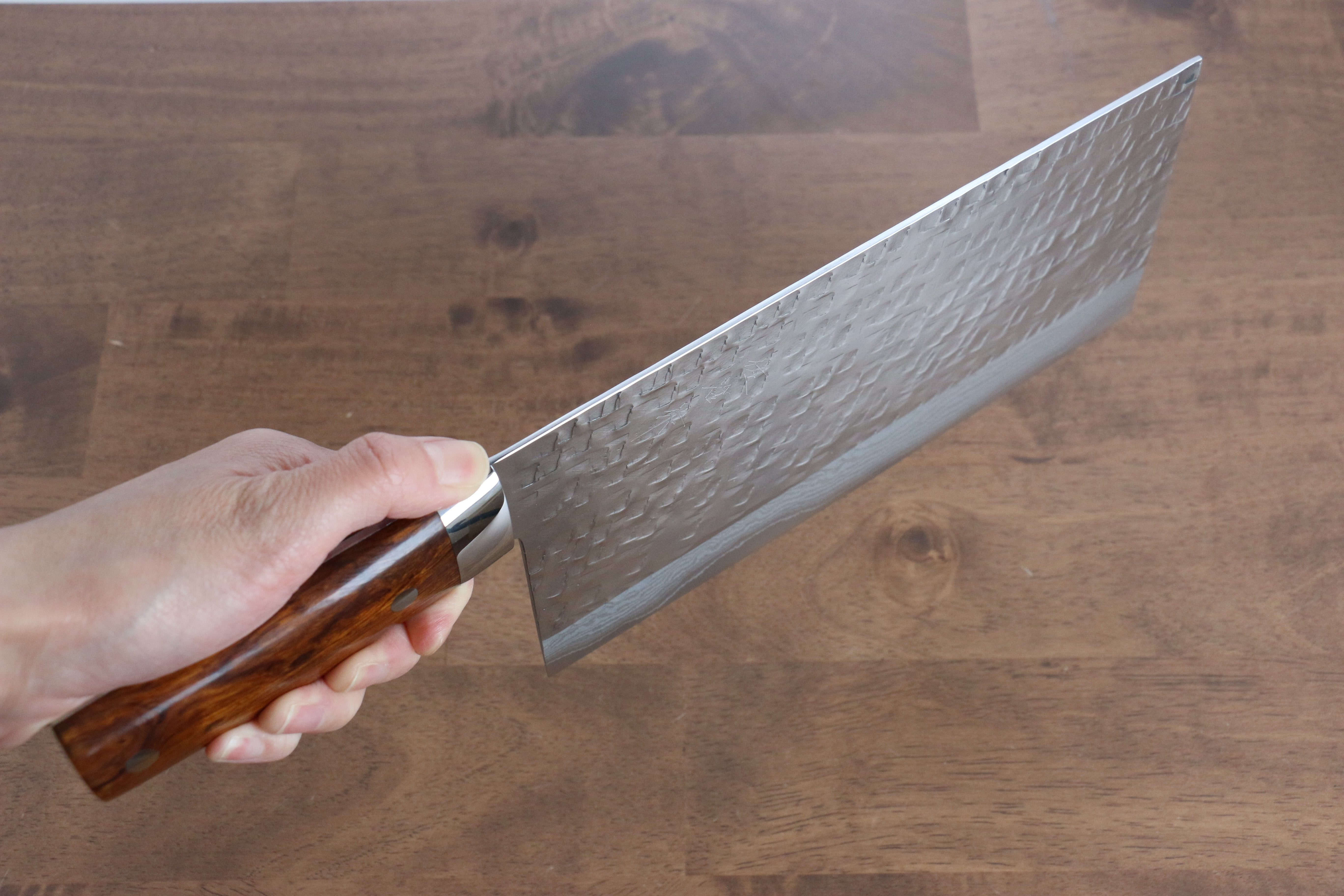 Takeshi Saji SRS13 Hammered Chinese Cleaver 225mm Ironwood Handle - Seisuke Knife