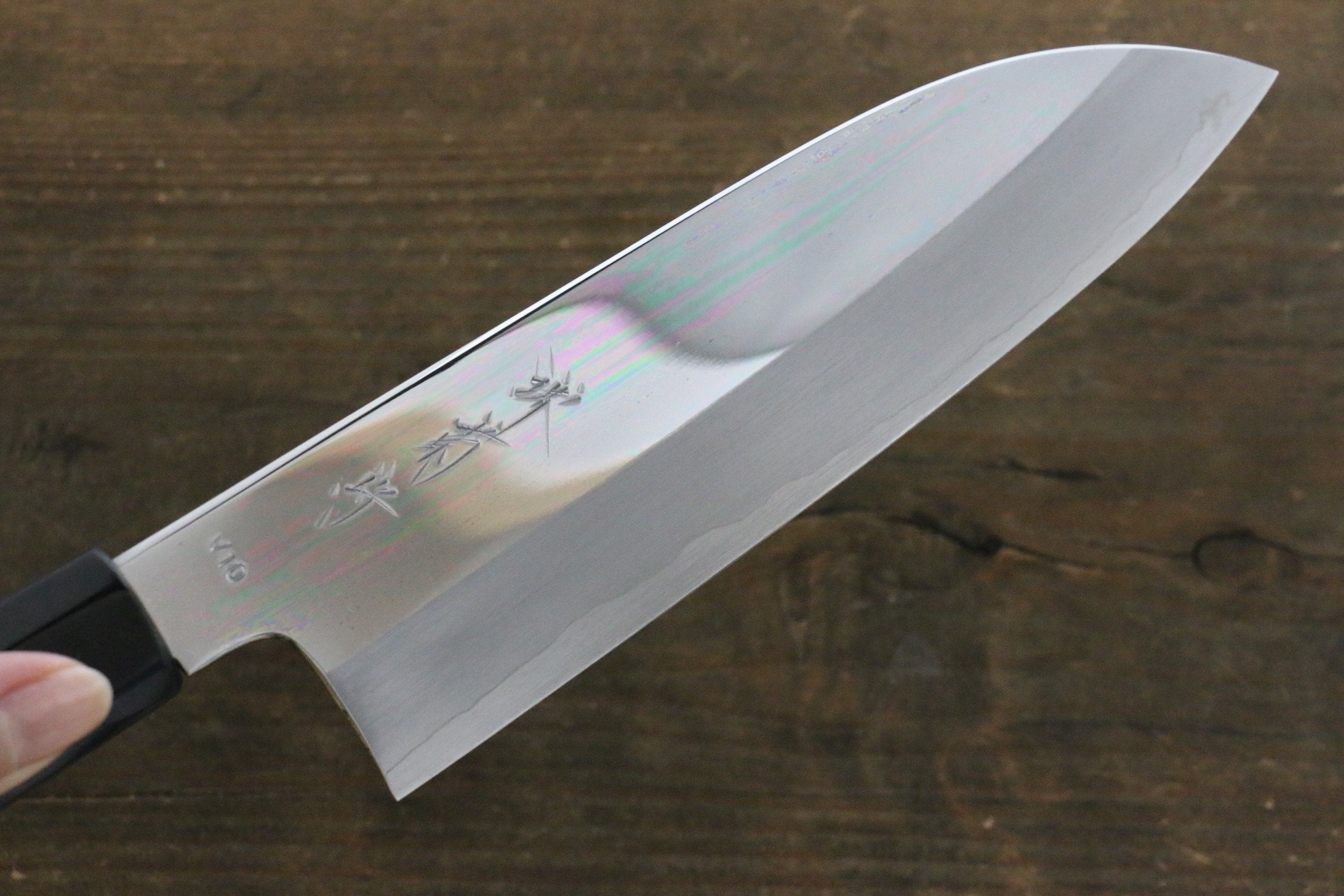 Kikumori VG10 Mirrored Finish Santoku Japanese Chef Knife 180mm with Ebony Handle - Seisuke Knife