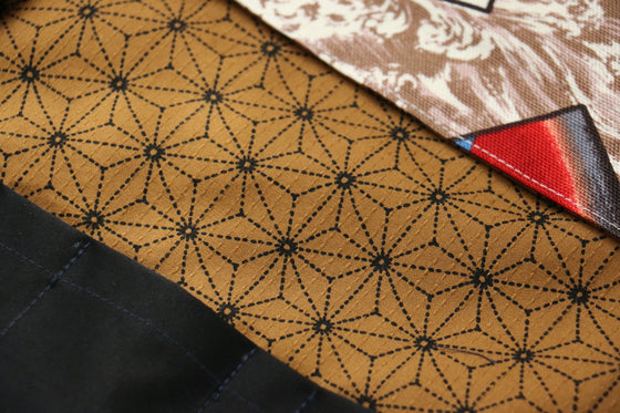 Japanese Style Knife Roll - Hokusai Brown with Plain Black Pocket (7 Pockets) - Seisuke Knife