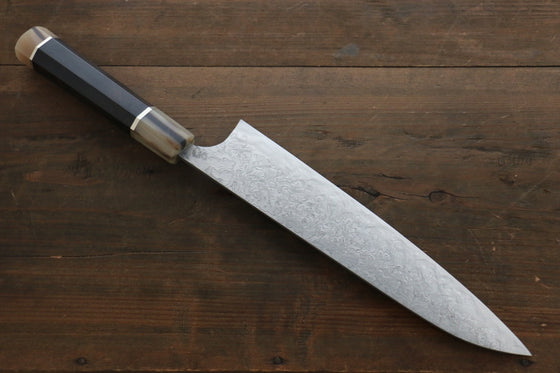 Takeshi Saji SG2 Diamond Finish Damascus Gyuto Japanese Chef Knife 240mm with Water Buffalo Horn and Ebony Handle - Seisuke Knife