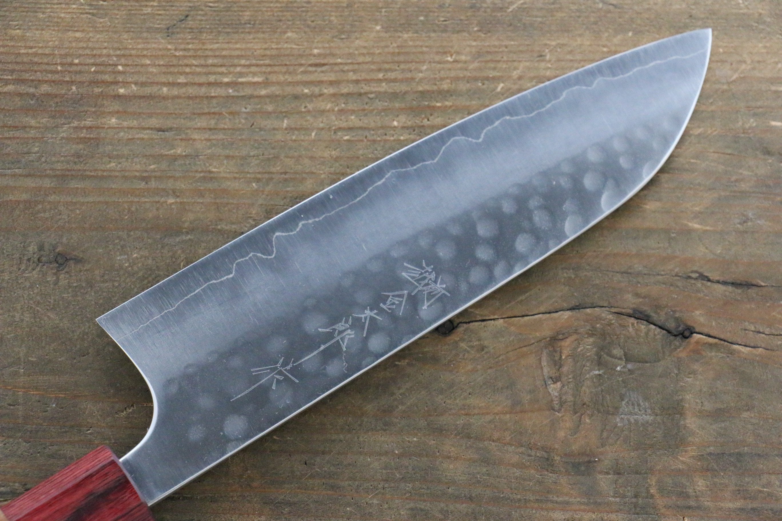 Yoshimi Kato Silver Steel No.3 Hammered Santoku Japanese Chef Knife 165mm with Red Honduras Handle - Seisuke Knife
