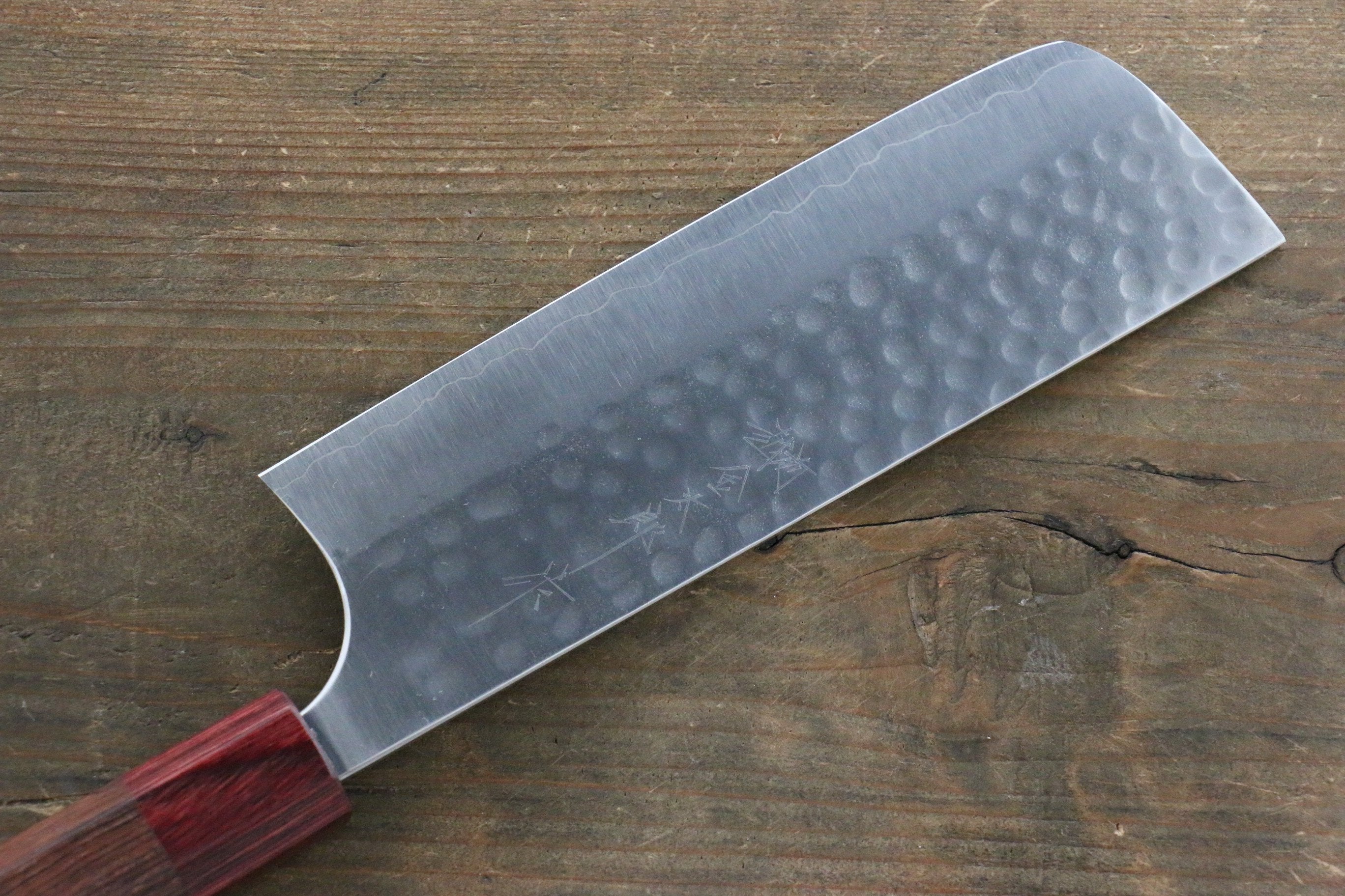 Yoshimi Kato Silver Steel No.3 Hammered Nakiri Japanese Chef Knife 165mm with Red Honduras Handle - Seisuke Knife