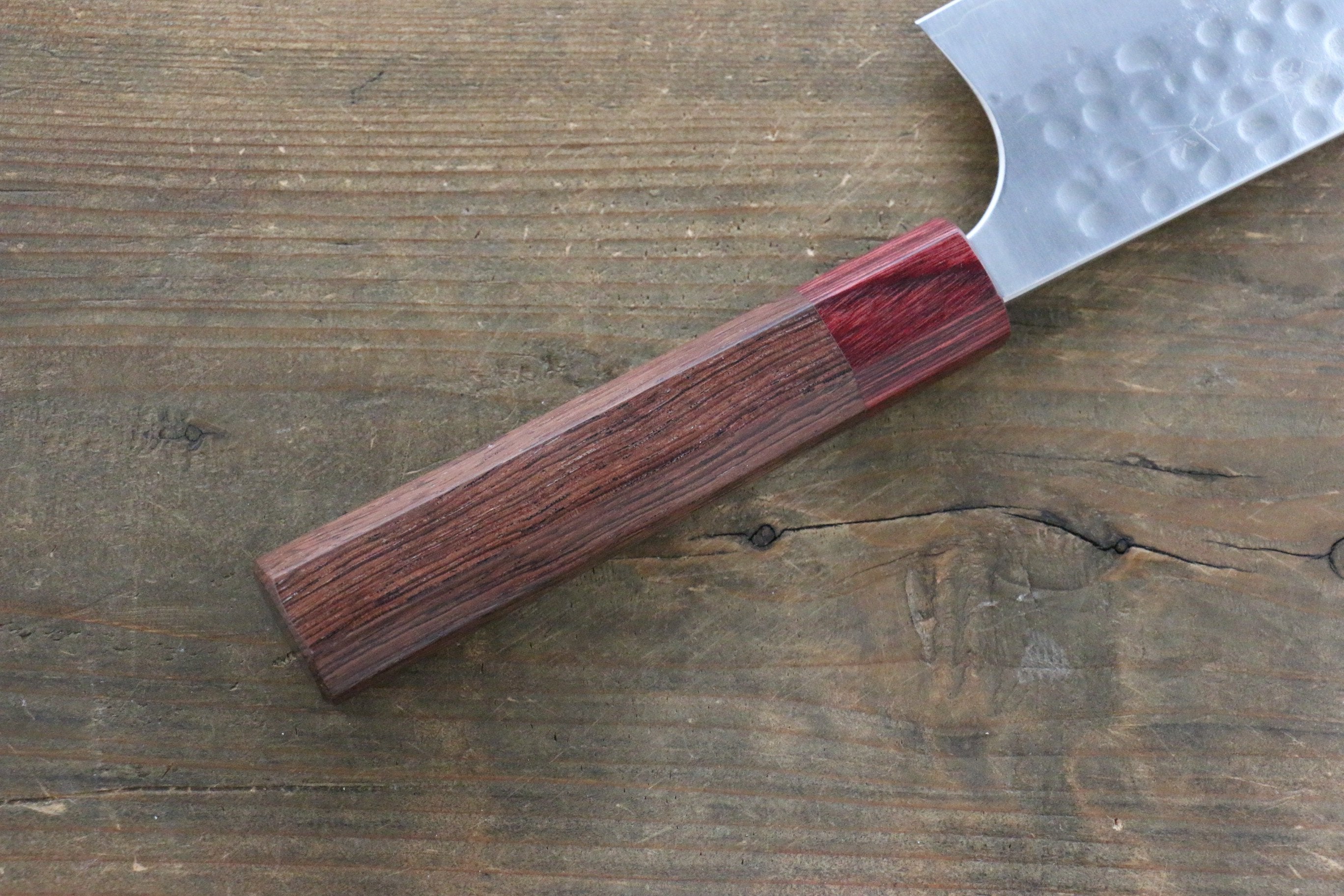 Yoshimi Kato Silver Steel No.3 Hammered Nakiri Japanese Chef Knife 165mm with Red Honduras Handle - Seisuke Knife