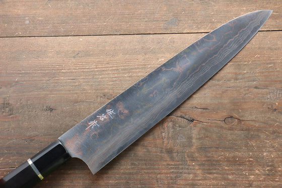 Takeshi Saji Blue Steel No.2 Colored Damascus Gyuto 270mm Ebony with Ring Handle - Seisuke Knife