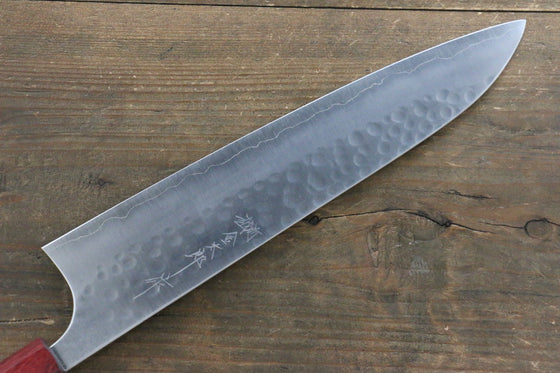 Yoshimi Kato Silver Steel No.3 Hammered Gyuto Japanese Chef Knife 240mm with Red Honduras Handle - Seisuke Knife