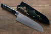 Takeshi Saji Blue Steel No.2 Colored Damascus Maki-e Art Fujisan Santoku 180mm Lacquered Handle - Seisuke Knife - Slide 1