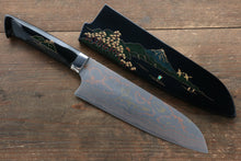  Takeshi Saji Blue Steel No.2 Colored Damascus Maki-e Art Fujisan Santoku 180mm Lacquered Handle - Seisuke Knife