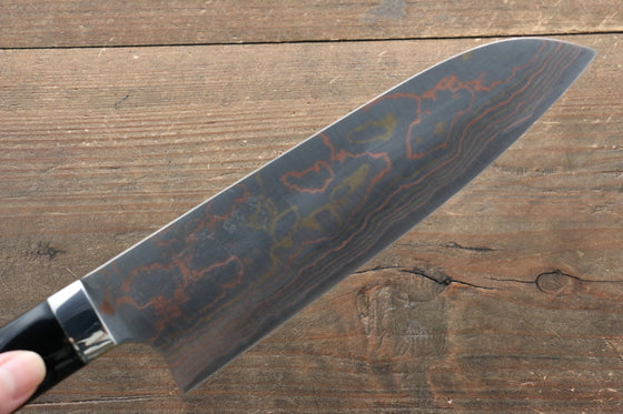 Takeshi Saji Blue Steel No.2 Colored Damascus Maki-e Art Fujisan Santoku 180mm Lacquered Handle - Seisuke Knife