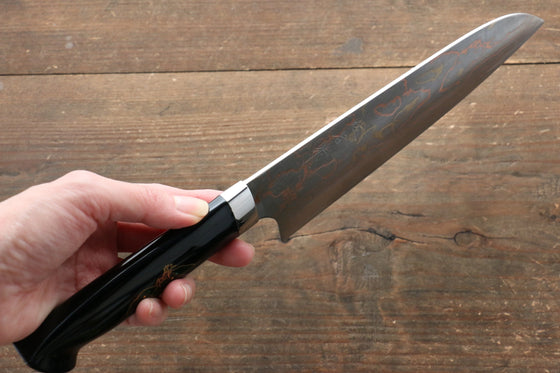 Takeshi Saji Blue Steel No.2 Colored Damascus Maki-e Art Fujisan Santoku 180mm Lacquered Handle - Seisuke Knife