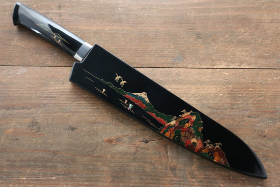 Takeshi Saji Blue Steel No.2 Colored Damascus Maki-e Art Gyuto 240mm Lacquered Handle - Seisuke Knife