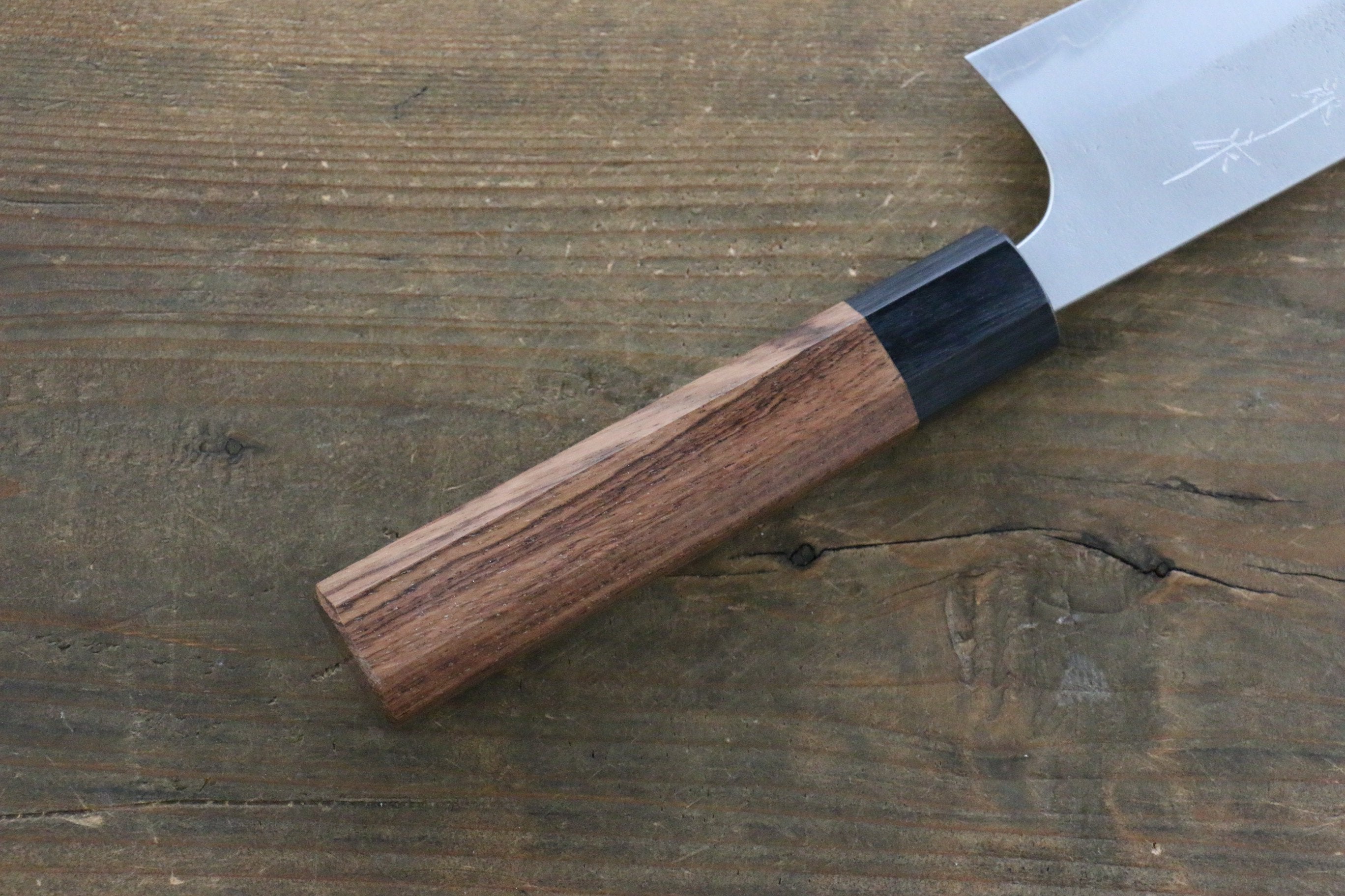 Yoshimi Kato Blue Super Clad Nashiji Santoku Japanese Chef Knife 165mm with Black Honduras Handle - Seisuke Knife