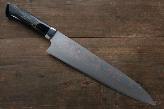 Takeshi Saji Blue Steel No.2 Colored Damascus Maki-e Art Gyuto 240mm Lacquered Handle - Seisuke Knife