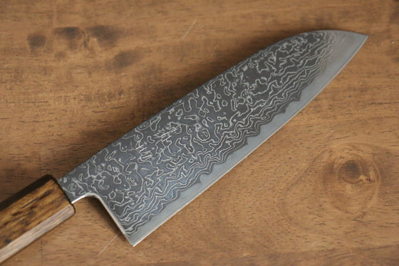 Seisuke VG10 Mirrored Finish Damascus Santoku 165mm Oak Handle - Seisuke Knife