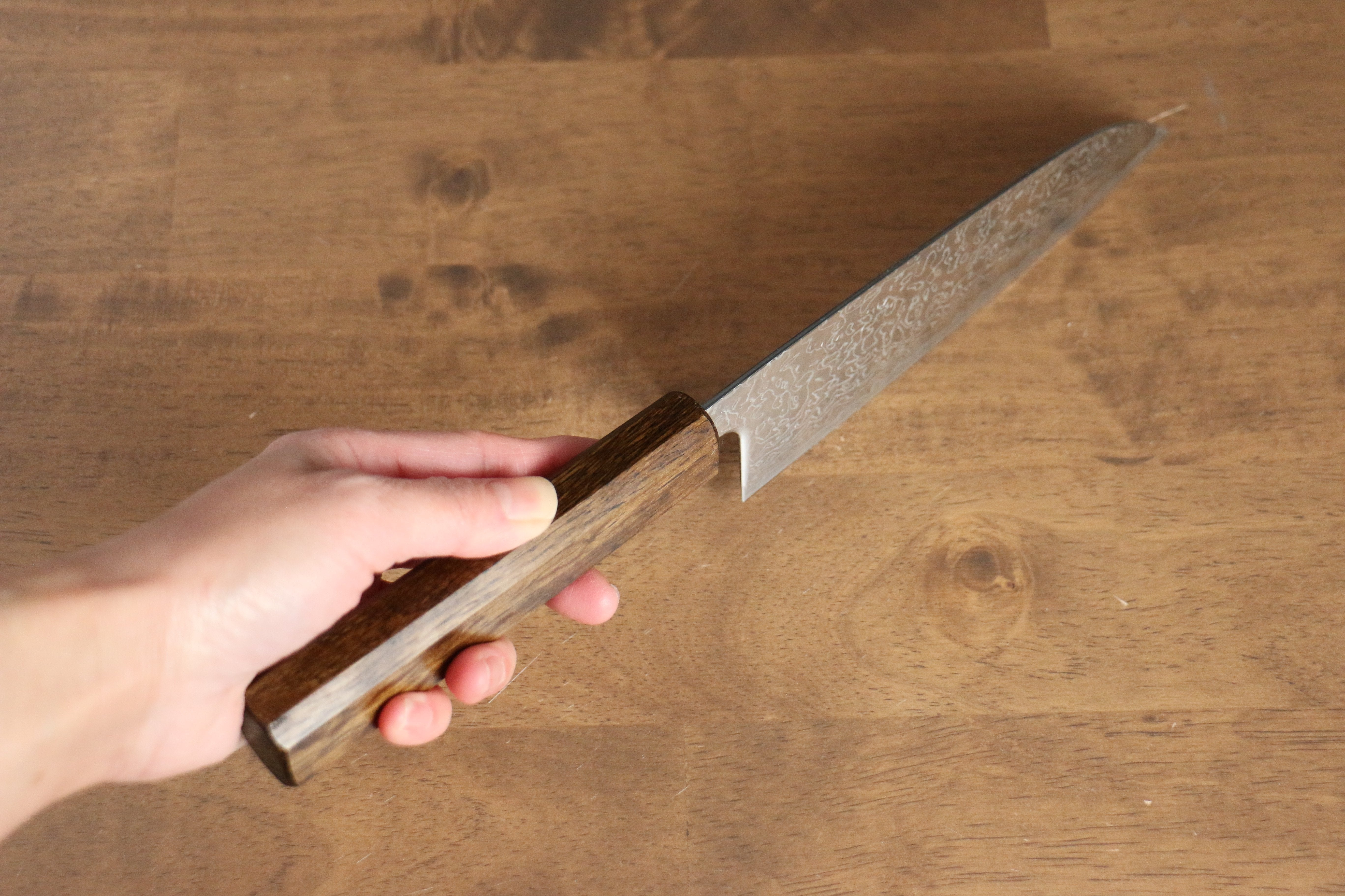 Seisuke VG10 Mirrored Finish Damascus Santoku 165mm Oak Handle - Seisuke Knife