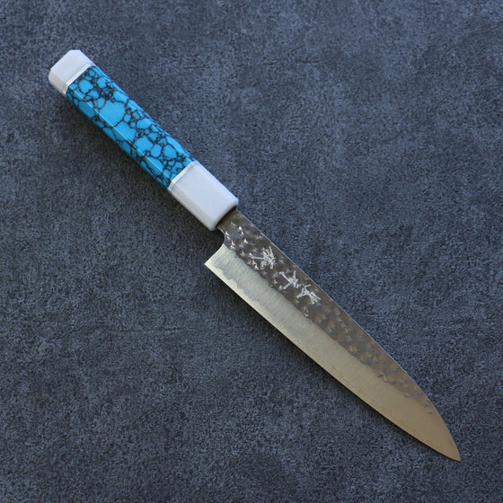 Yu Kurosaki Senko SG2 Hammered Petty-Utility 150mm Turquoise(With Double White Ring) Handle - Seisuke Knife
