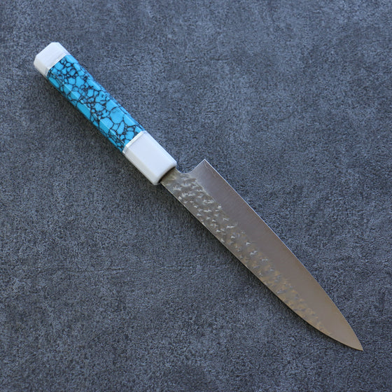 Yu Kurosaki Senko SG2 Hammered Petty-Utility 150mm Turquoise(With Double White Ring) Handle - Seisuke Knife