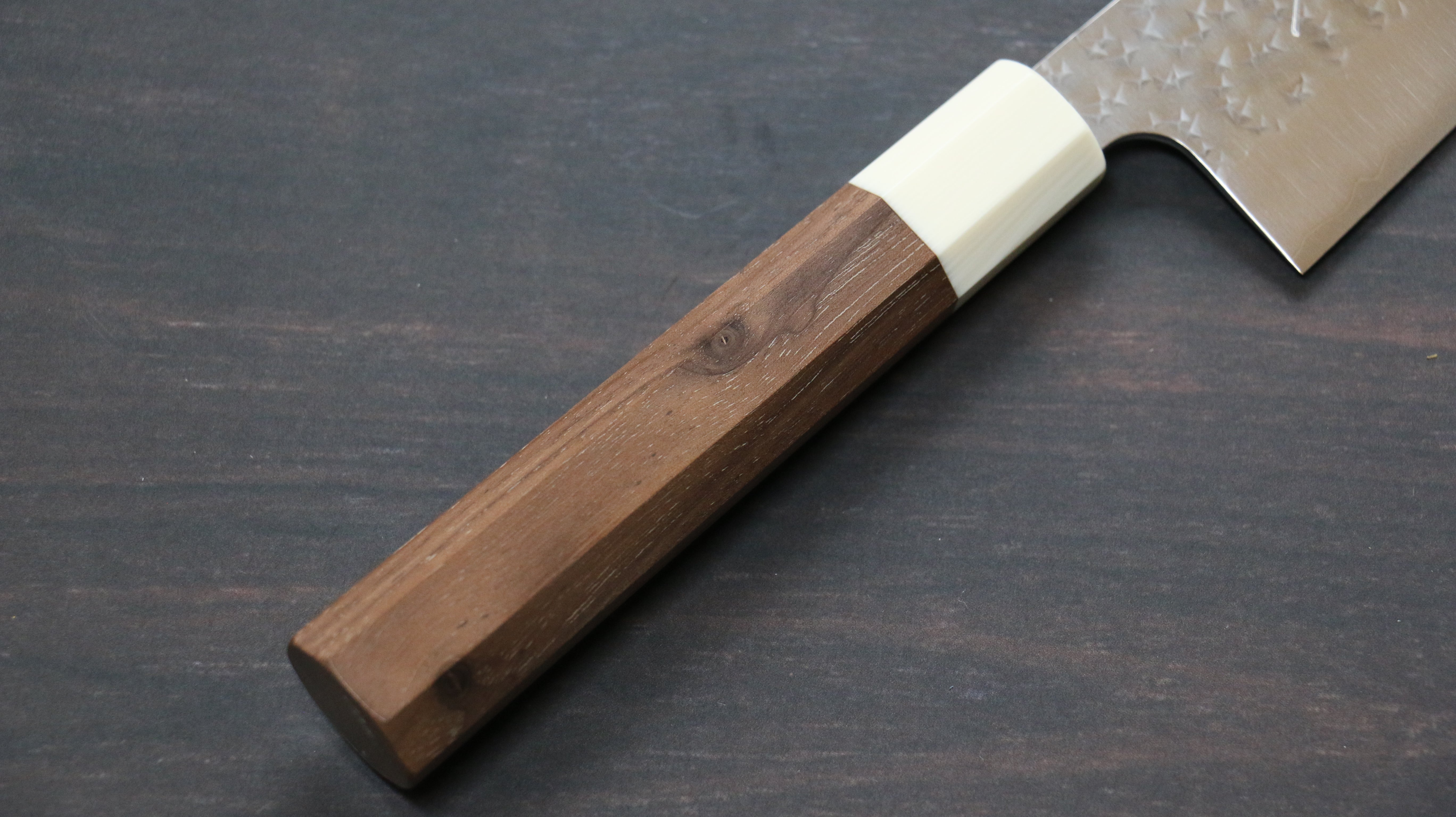 Yu Kurosaki Senko Ryu SG2 Hammered Small Santoku 150mm Walnut (Ferrule: White Resin) Handle - Seisuke Knife
