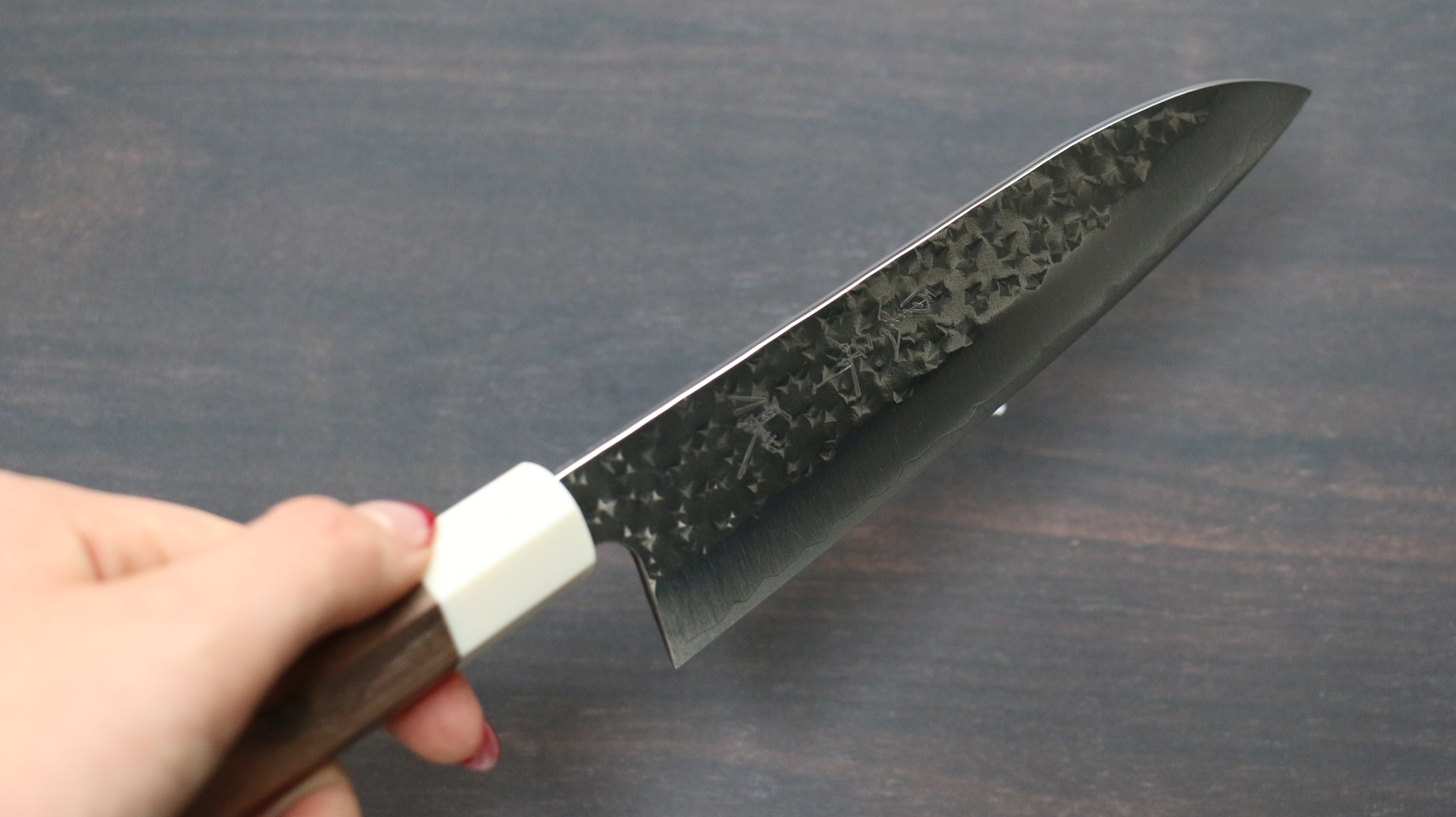 Yu Kurosaki Senko Ryu SG2 Hammered Small Santoku 150mm Walnut (Ferrule: White Resin) Handle - Seisuke Knife