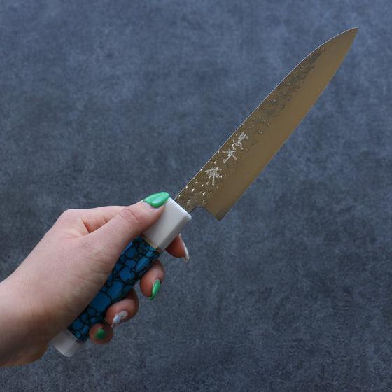 Yu Kurosaki Senko SG2 Hammered Petty-Utility 150mm Turquoise(With Double White Ring) Handle - Seisuke Knife
