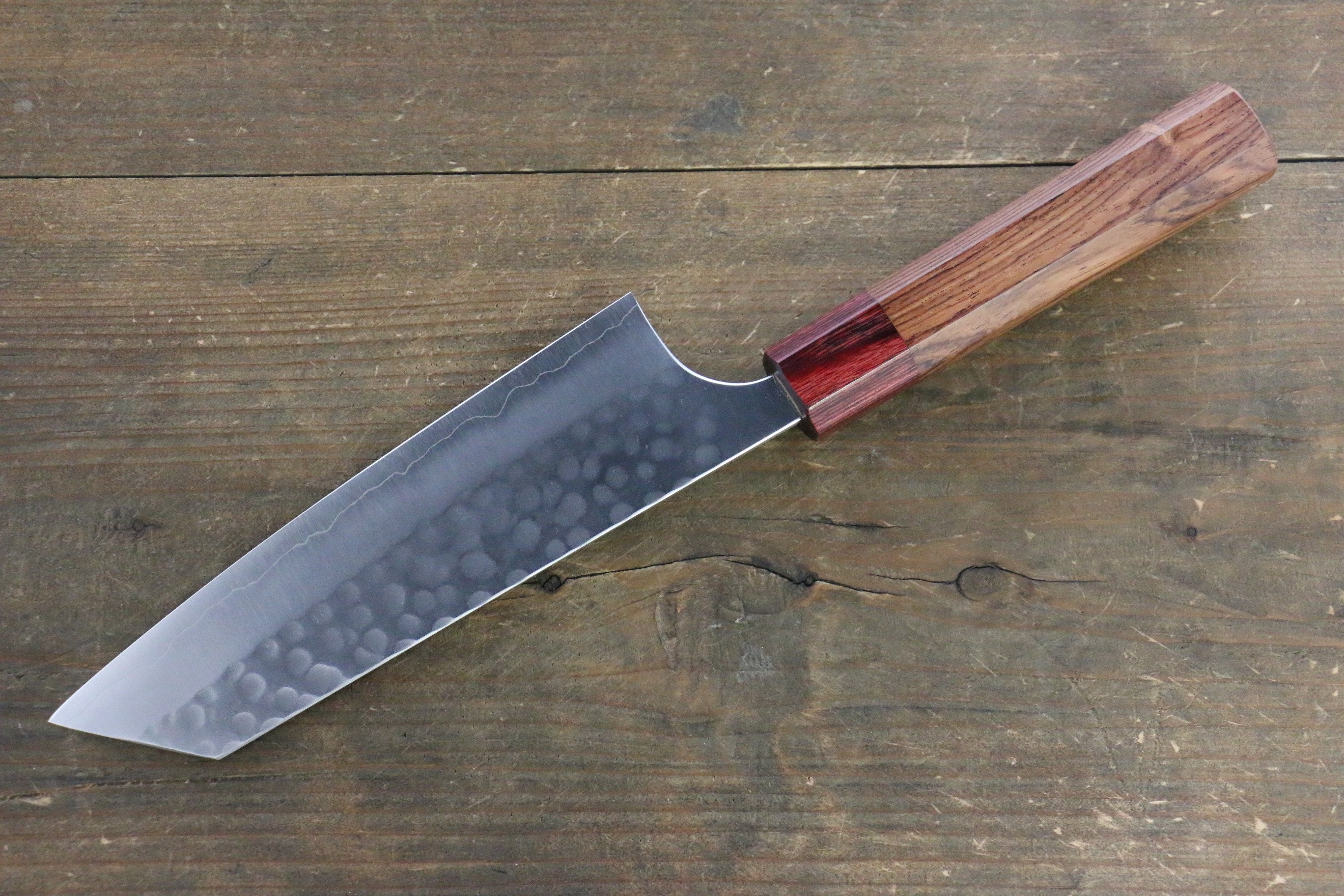 Yoshimi Kato Silver Steel No.3 Hammered Bunka Japanese Chef Knife 165mm with Red Honduras Handle - Seisuke Knife