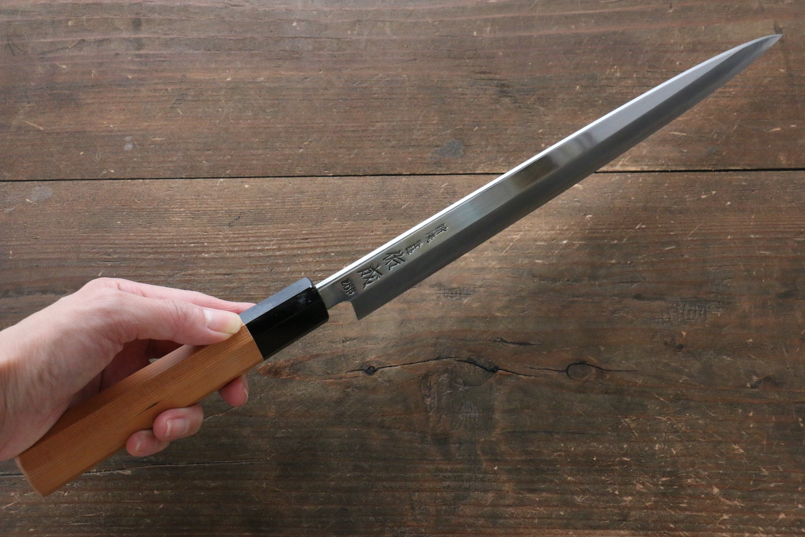 Sukenari ZDP4 Mirrored Finish Yanagiba with Yew Tree Handle - Seisuke Knife