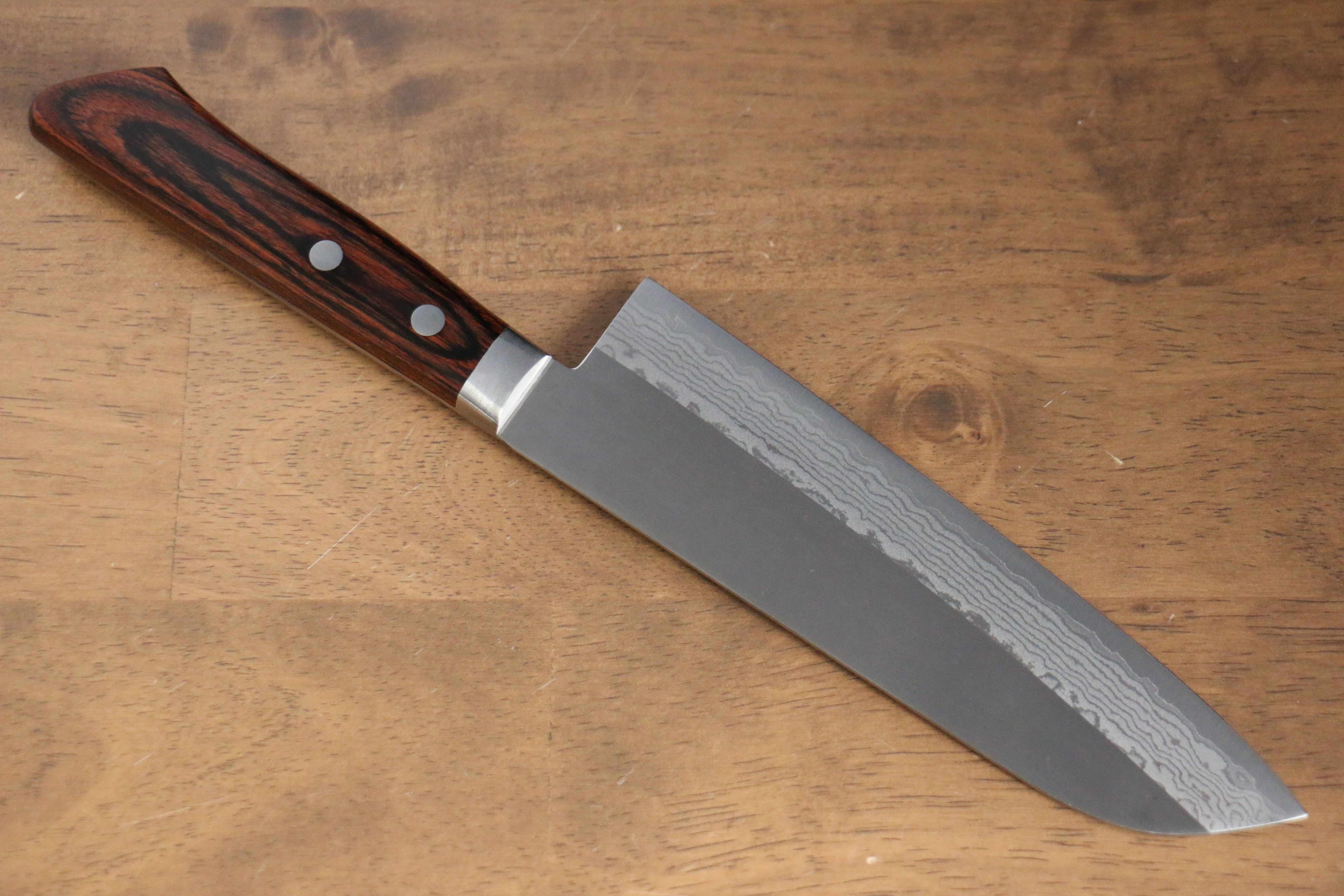 Kunihira Sairyu VG10 Migaki Finished Damascus Santoku 170mm Mahogany Handle - Seisuke Knife