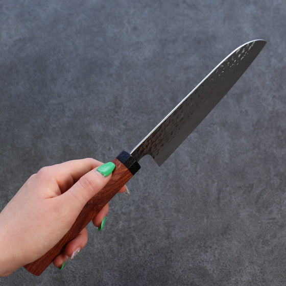 Yu Kurosaki Senko SG2 Hammered Santoku 165mm Sandalwood (Red) Handle - Seisuke Knife