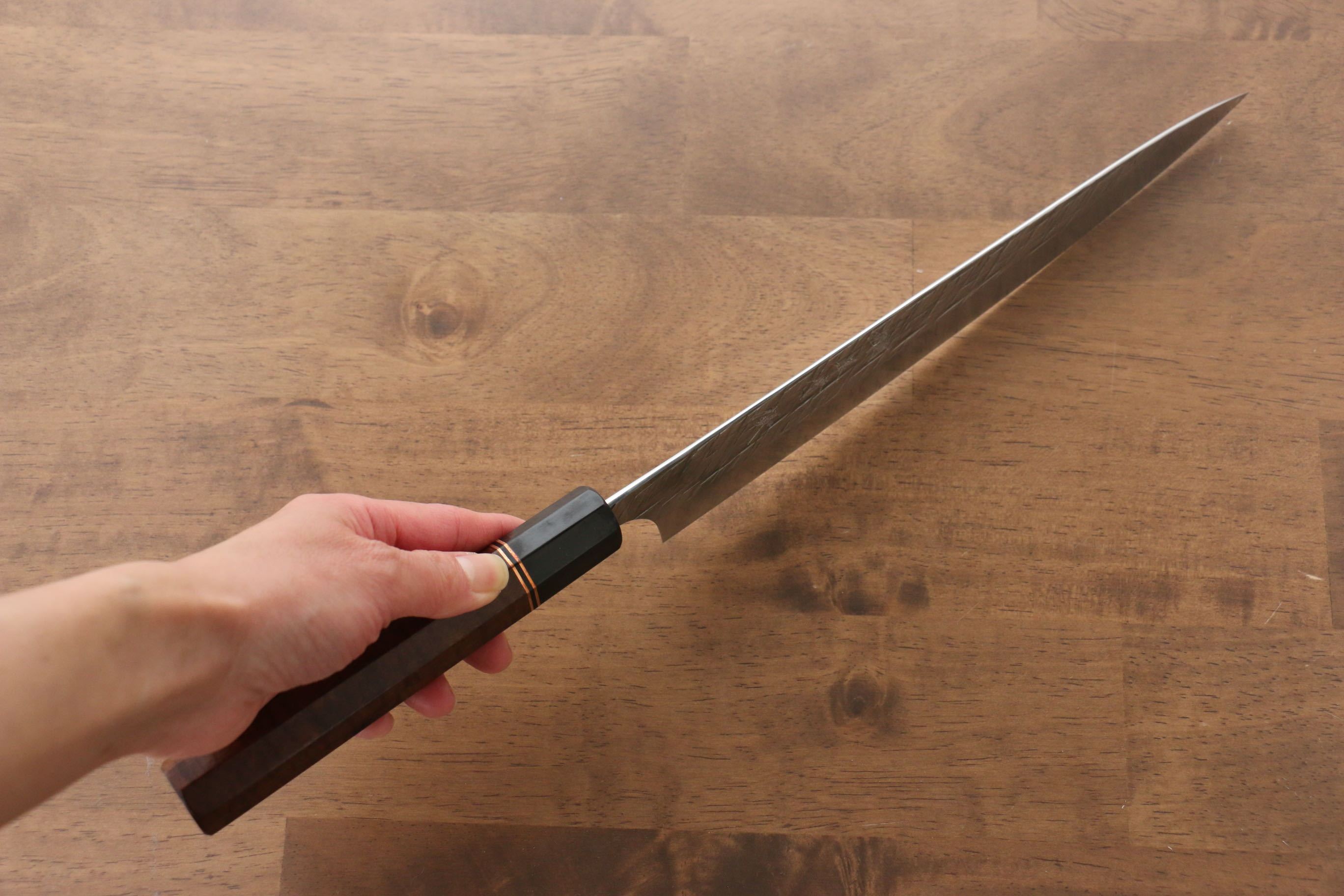 Yu Kurosaki Raijin Cobalt Special Steel Hammered Sujihiki 240mm Special handle 1 Handle - Seisuke Knife