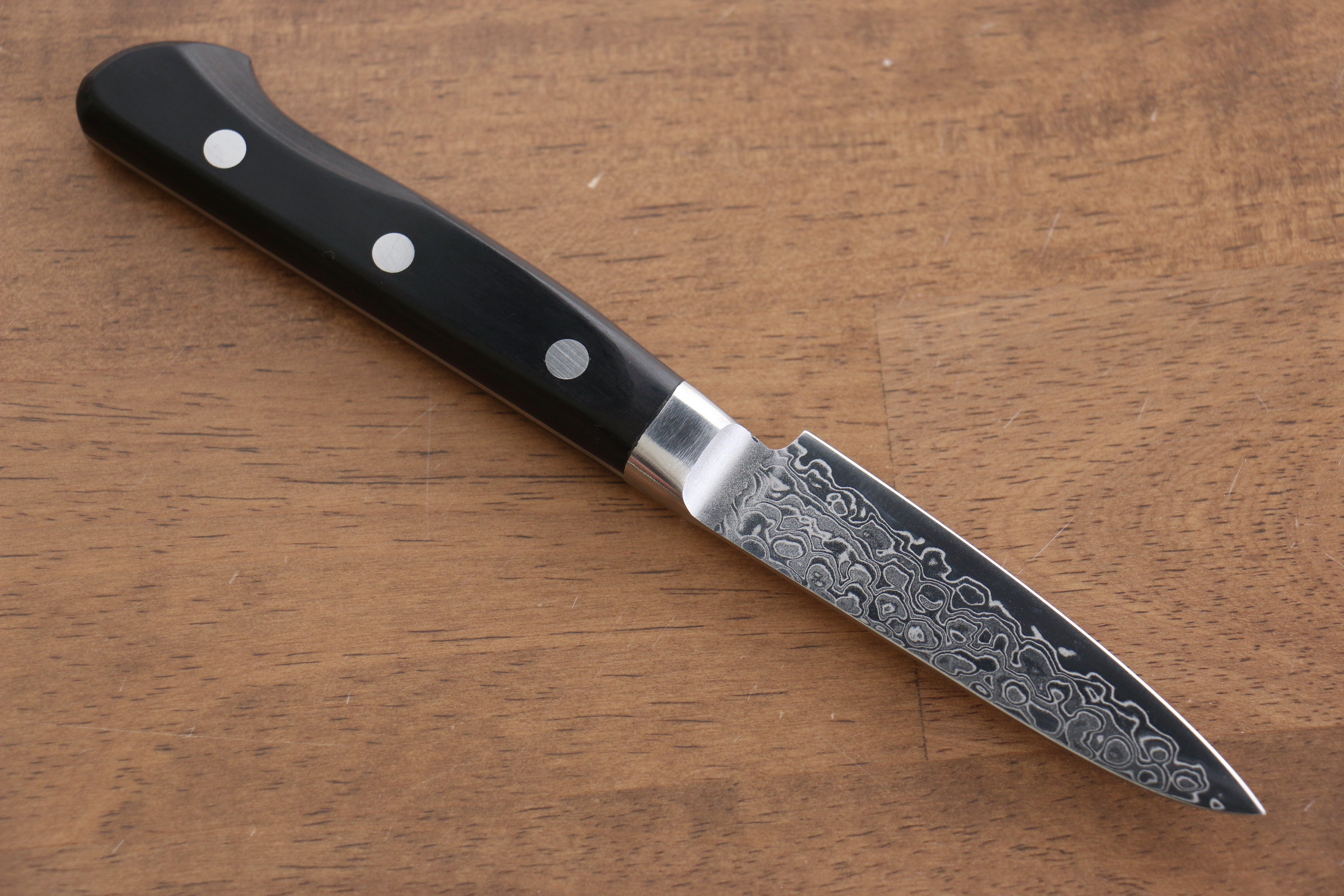 Seisuke AUS10 45 Layer Migaki Damascus Petty-Utility 80mm Black Pakkawood Handle - Seisuke Knife