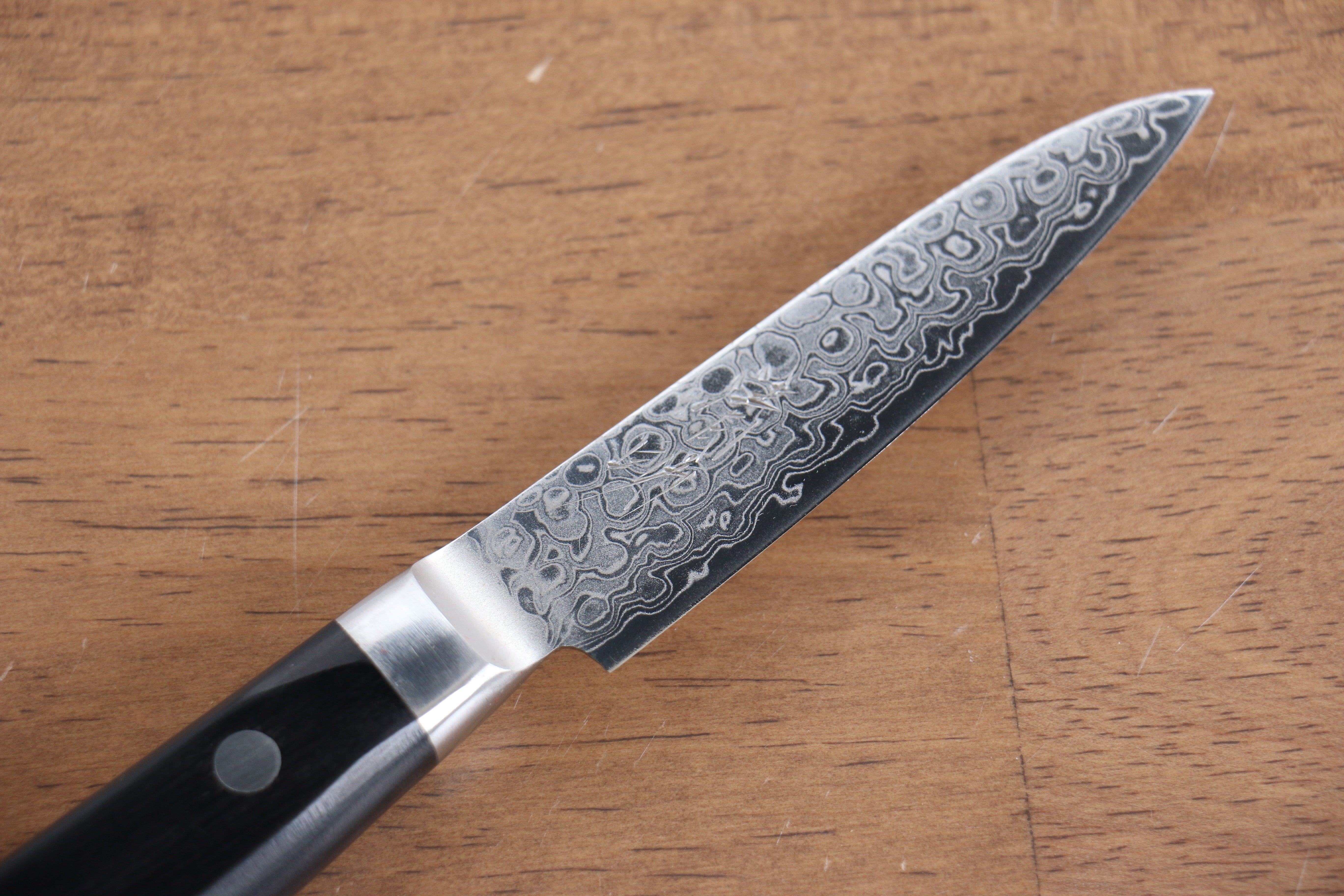 Seisuke AUS10 45 Layer Migaki Damascus Petty-Utility 80mm Black Pakkawood Handle - Seisuke Knife