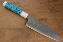  Yu Kurosaki Senko Ryu SG2 Hammered Santoku  170mm Turquoise(With Double White Ring) Handle - Seisuke Knife