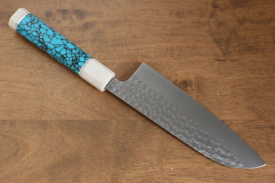 Yu Kurosaki Senko Ryu SG2 Hammered Santoku  170mm Turquoise(With Double White Ring) Handle - Seisuke Knife