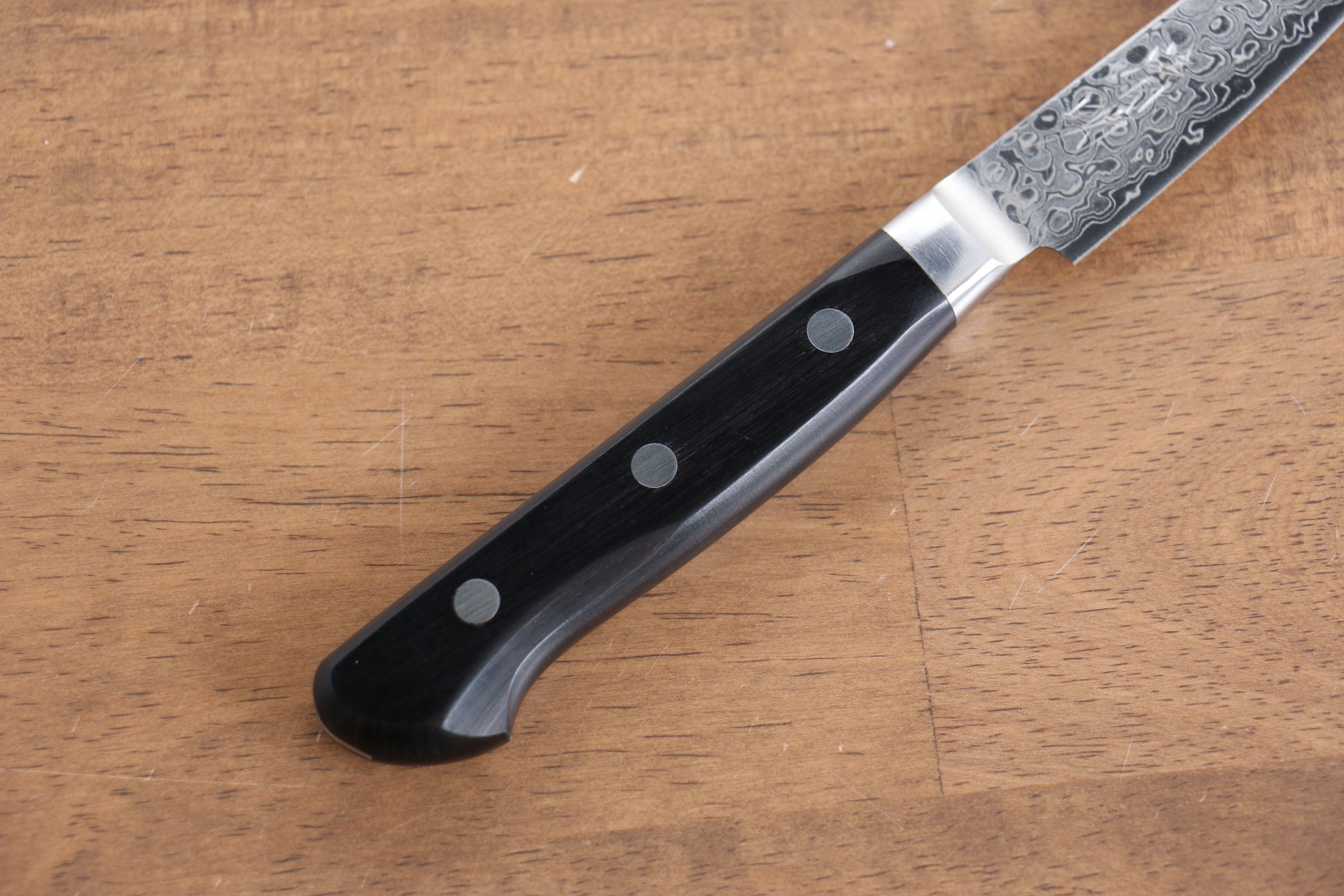 Seisuke AUS10 45 Layer Migaki Damascus Petty-Utility 80mm Black Pakkawood Handle - Seisuke Knife