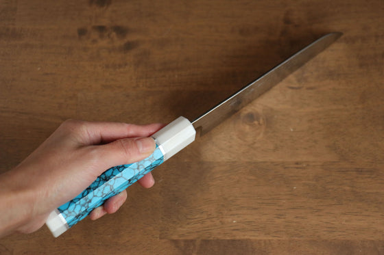 Yu Kurosaki Senko Ryu SG2 Hammered Santoku  170mm Turquoise(With Double White Ring) Handle - Seisuke Knife