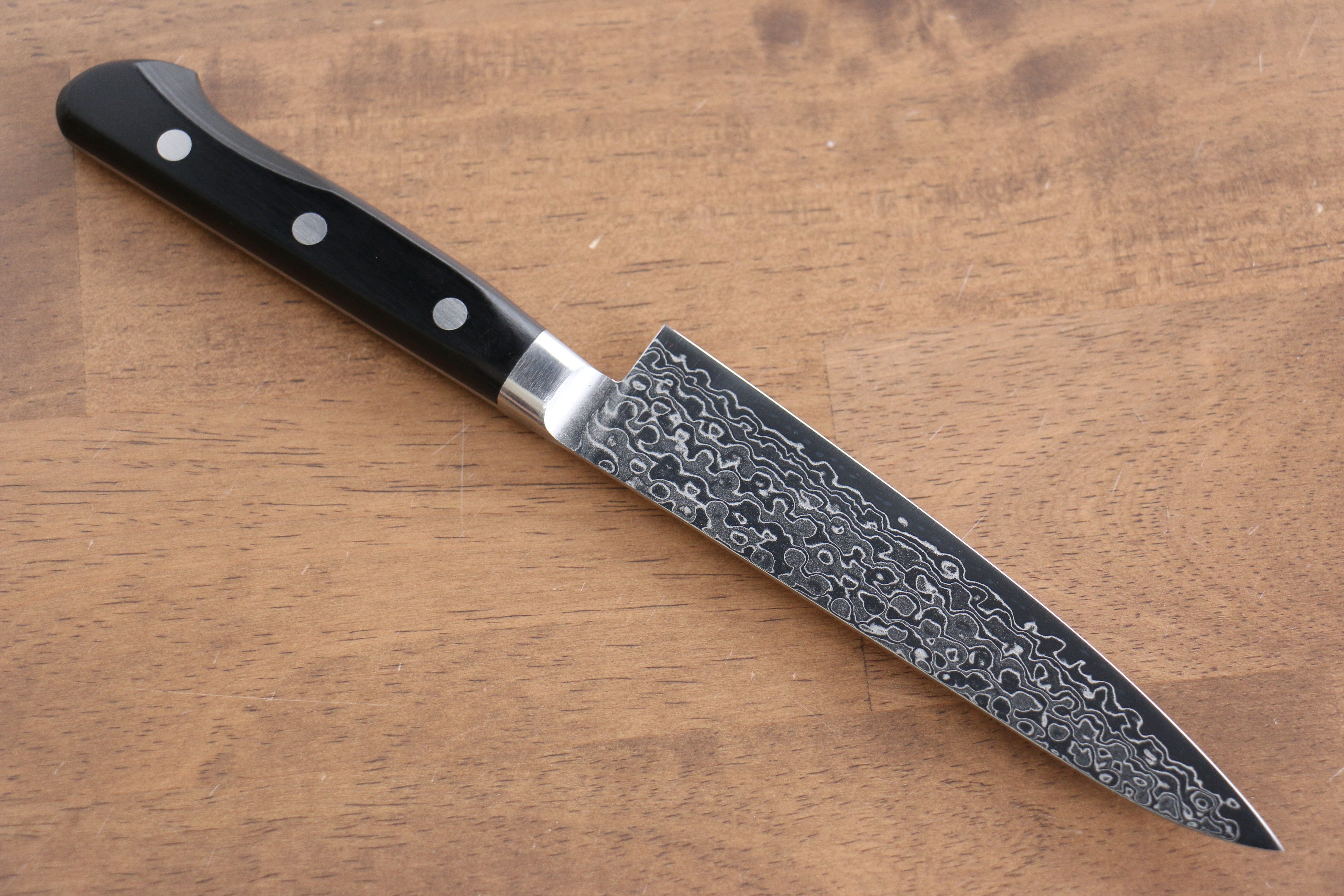 Seisuke AUS10 45 Layer Migaki Damascus Petty-Utility 135mm Black Pakkawood Handle - Seisuke Knife
